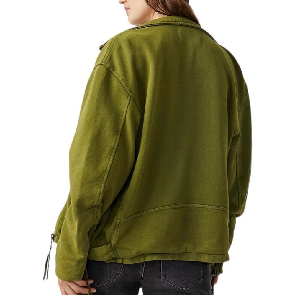 Free People Rebel Knit Green Moto Jacket SZ S NEW Oversized Slouchy Baggy Cotton - Picture 2 of 13